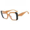 1pc Women's Color blocked Square Rivet Fashion Glasses Retro Cool Transparent Lens Holiday Street Back to School Accessories