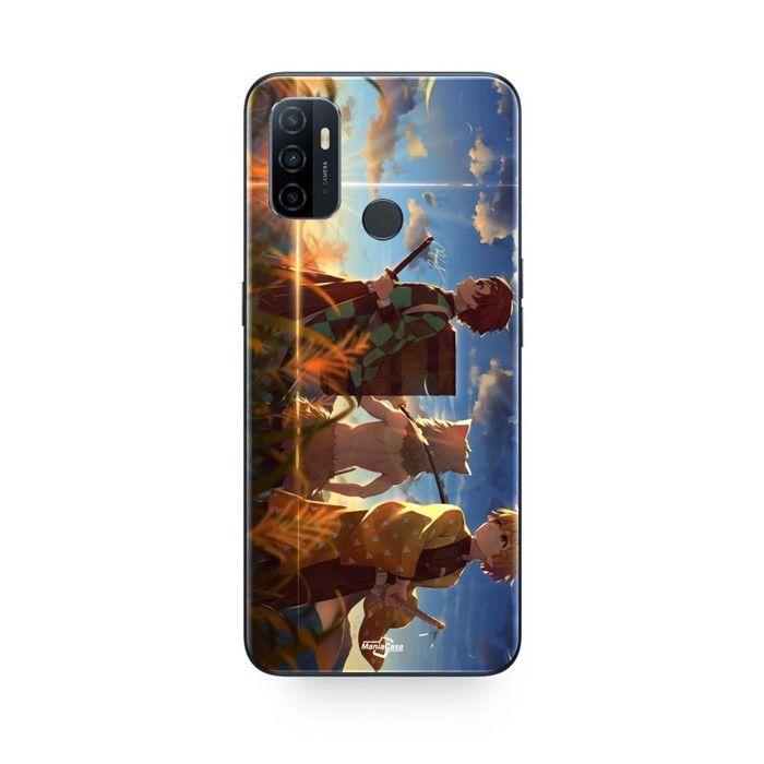 Coque de téléphone - MANIACASE - Oppo A32 - Silicone TPU - Tanjiro, Inosuke, Zenitsu - Noir