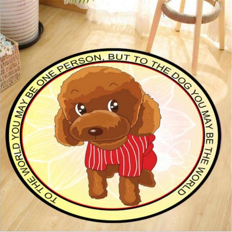 Living Room Bedroom Kids Room Rug Home Carpet Floor Door Mat Creative Cute Dog and Cat Round Rug
