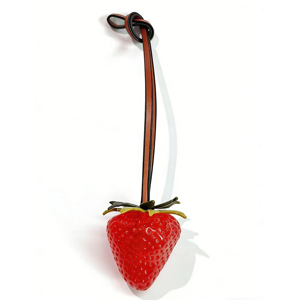 Funny Waterproof Strawberry Key Ring 3D Design Handmade Keychain Resin Fruit Pendant Girls Accessories
