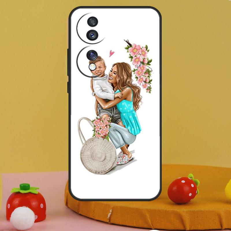 Black Brown Hair Baby Mom Girl Queen Case For Honor 200 Pro X9a X9c X8a X7a X6a X7 X8 X9 X8b X9b 50 70 90 Magic 5 6 Lite Cover