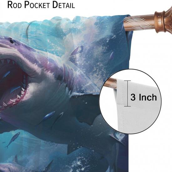 Shark Themed Curtains, Sea of Ferocious Sharks, Spectacular Sea Animal Shark Landscape Decorated Curtains, Boy Personality Room Decorated Rod Pocket