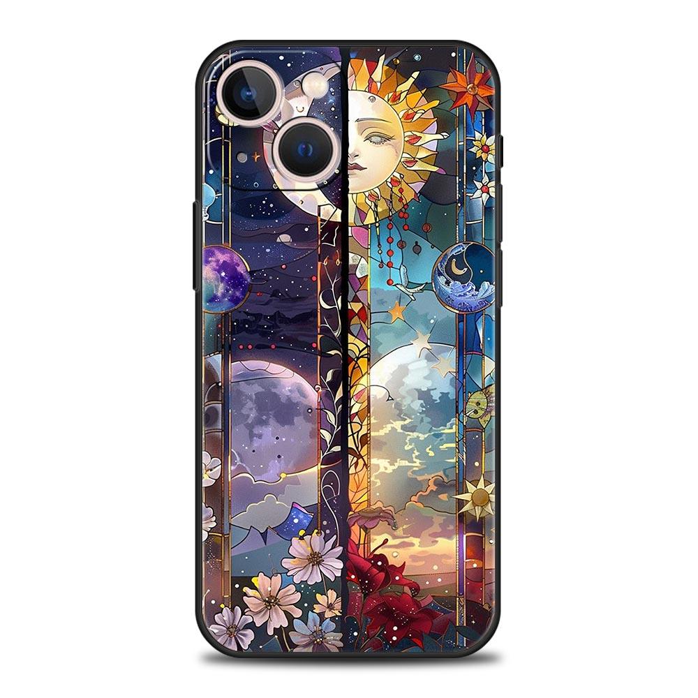 Beautiful Sun Moon Glass Phone Case Cover for iPhone 17 16 15 14 13 12 Pro Max 11 Pro Max 17 AIR Plus Shockproof Soft TPU Shell