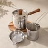 Stainless Steel Frying Pot Uncoated with Wooden-Look Handle Stovetop