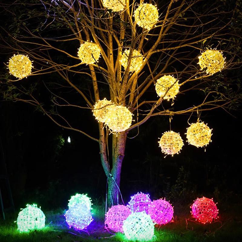 Year 20Cm Hanging Light Led Light Multiple Colors Rattan Ball Fairy Light String Waterproof Garden Holiday Gift