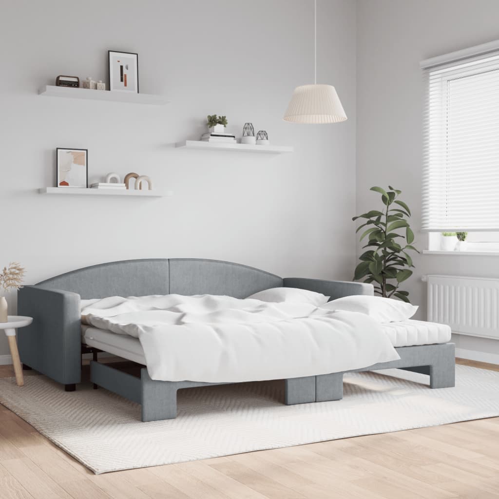 Vidaxl Sofa Rozsuwana Z Materacami, Jasnoszara, 100X200 Cm, Tkanina