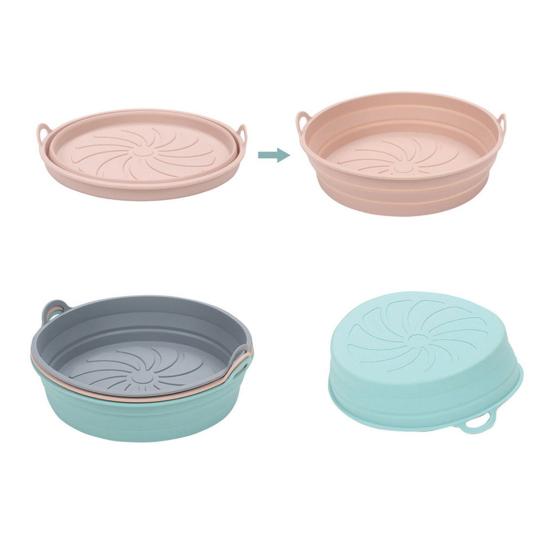 Foldable Round Silicone Fryer Liner Dual Handles Non Stick Food Grade Heat Resistant Reusable Oven Baking Tray Basket Bowl