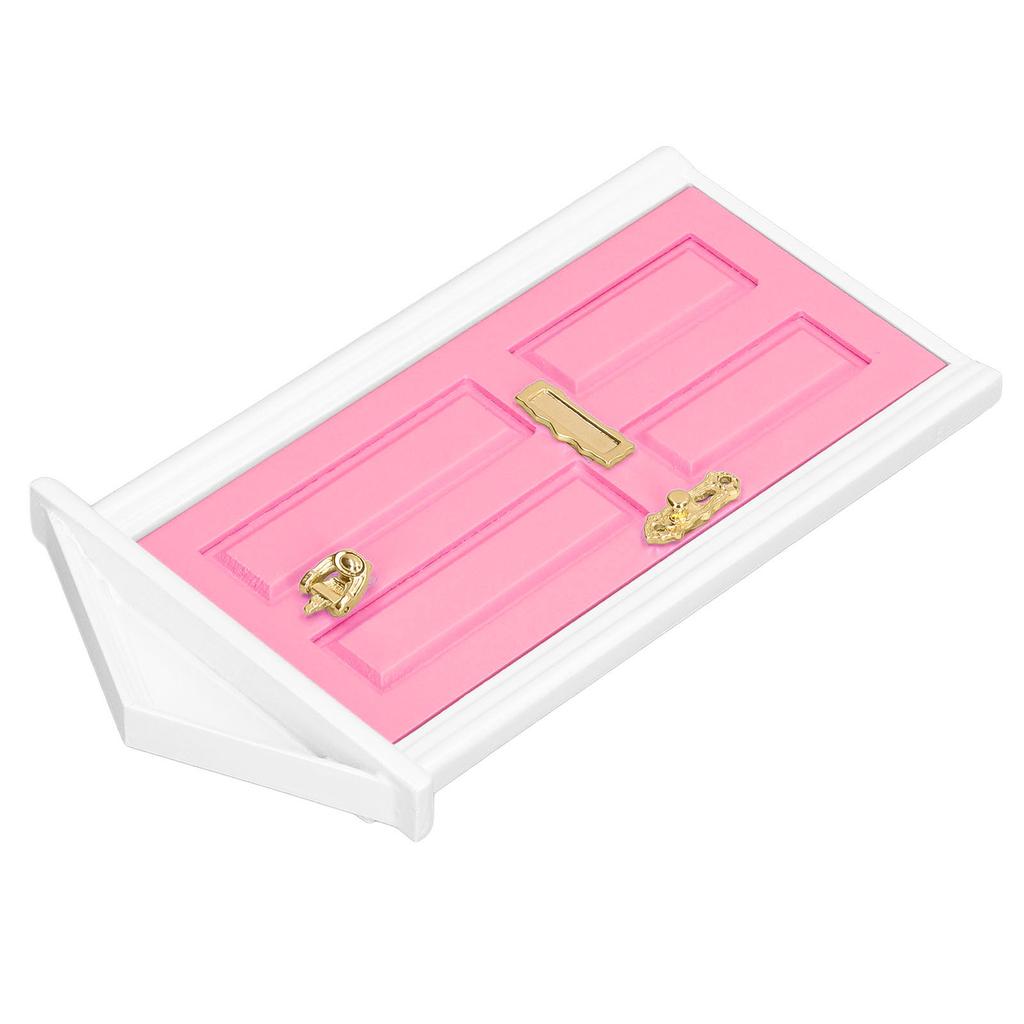Mini Wooden Door Bright Color Vivid Details Smoother Edge Dollhouse Miniature Fairy Door for 1:12 Doll House GiftsLight Pink