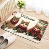 3 Cats Christmas Welcome Doormat, Polyester PVC Backing Machine Washable Rug for Multi-Room Holiday Decor