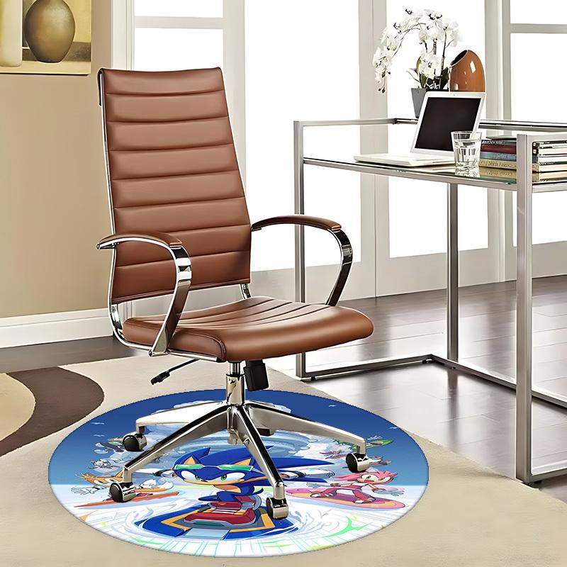1pc Sonic the Hedgehog Anime Cartoon Design Round Carpet Office Chair Mat, NonSlip Rug for Home Decor, Living Room, Bedroom