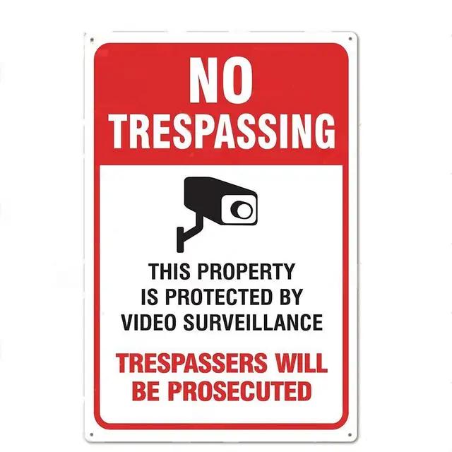 No Trespassing Tin Signs Video Surveillance Warning Plaque Metal Wall Art Poster Yard Iron Painting Stickers Home Decor