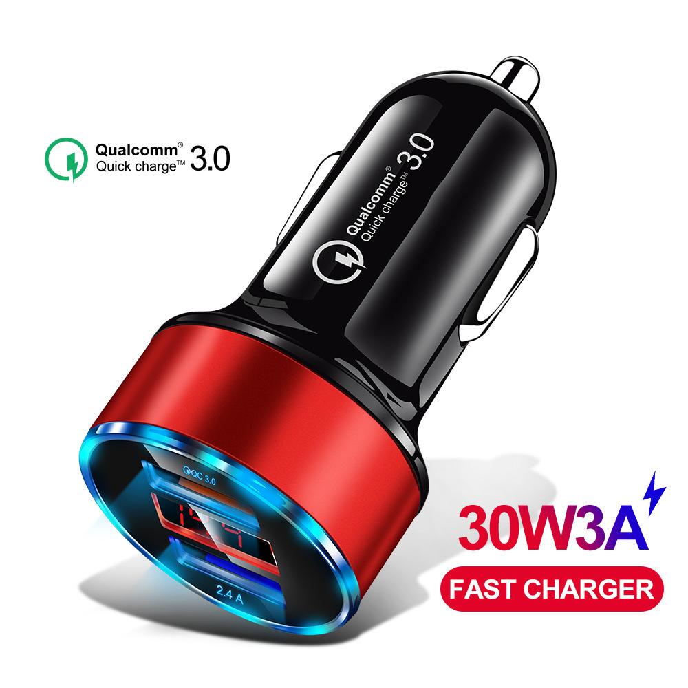 Dual Usb Fast Car Charger Lcd Display 3.0 Quick Charge Power Auto Usb Adapter For Xiaomi Huawei P30 P20 Usb Charger Iphone 12 Xs
