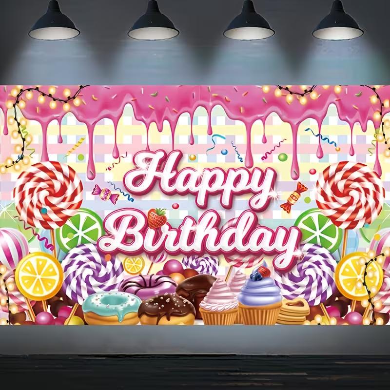 

2D Candy Land Birthday Backdrop, Sweet Treats & Lollipop Photography Background for Kids Party 47.2x31.5inch/120*80cm