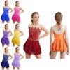 Kids Girls Rhythm Gymnastics Ballet Skirted Leotards Dresses Shiny Rhinestones Figure Skating Lyrical Dance Performance Costume