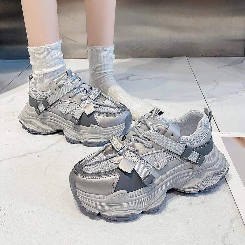 Fashion 2025 Ladies Shoes Mesh Women's Vulcanize Shoes Outdoor Platform Lace Up Women Sneakers Breathable Versatile Casual Shoes Zapatos