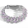 JUXIN Personalized Hip Hop Jewelry 20mm Bling Iced Out Two Tone Silver and Pink CZ Prong Miami Cuban Link Chain Bracelet