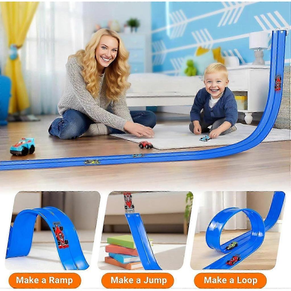 Flexibler Rennauto-Track für Kinder Spielzeug, Tragbarer Aufrollbarer Flex-Track Rennstrecke mit Saugnäpfen & 4 Rädern, Kompatibel mit 1:64 Maßstab Modellautos