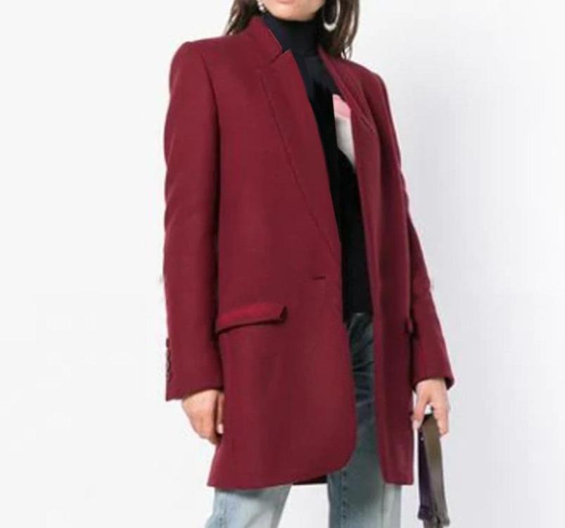 Women's Slim Woolen Coat Stand Up Collar European American Style 2020