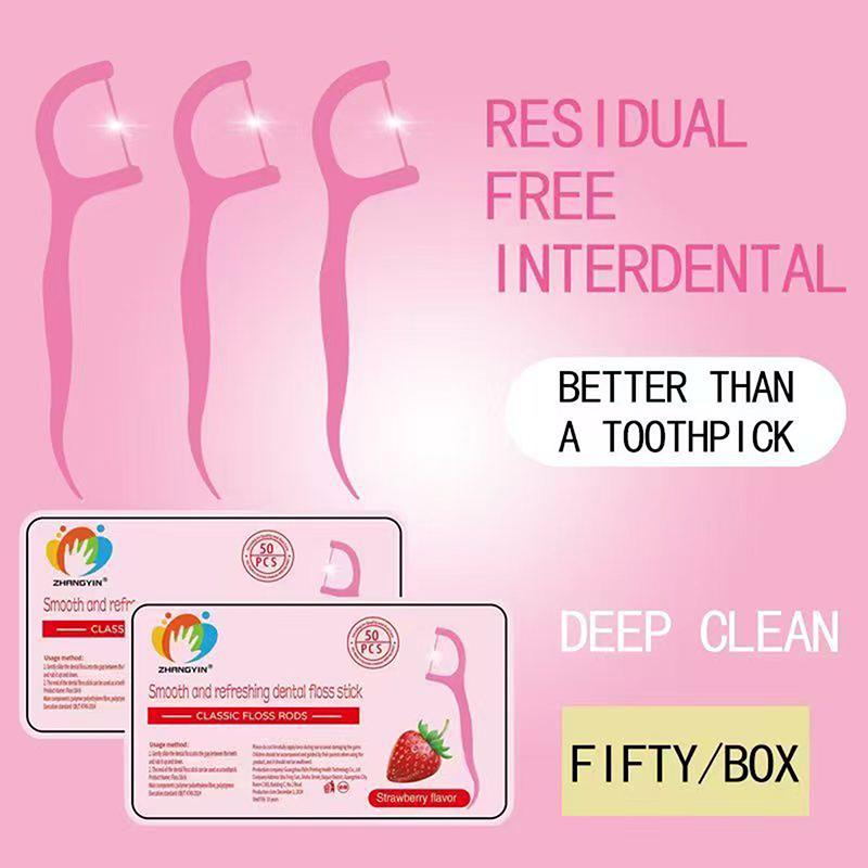

50/100/200Pcs Ultra-Fine Floss Strawberry Flavor Home Set Portable And Disposable Care Floss Rods Deep Cleaning For Oral Care 50Pcs/Box
