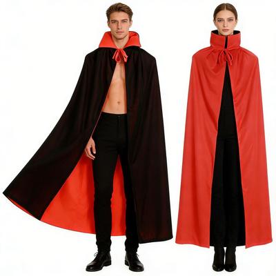 Pelerină Halloween Secerător Roșu și Negru cu Guler Înalt - Accesoriu Costum pentru Adult și Copil