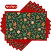 4 or 6pcs Gingerbread for Man, Christmas Tree, Star & Holly Placemats Suitable for - Hand Washable Washable Christmas Table Decor, Rectangular Tab