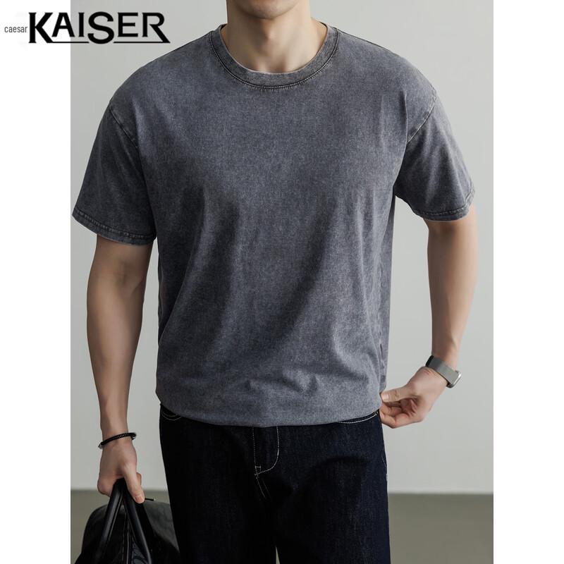 KAISER Men's Distressed Solid Cotton Crew Neck T-Shirt