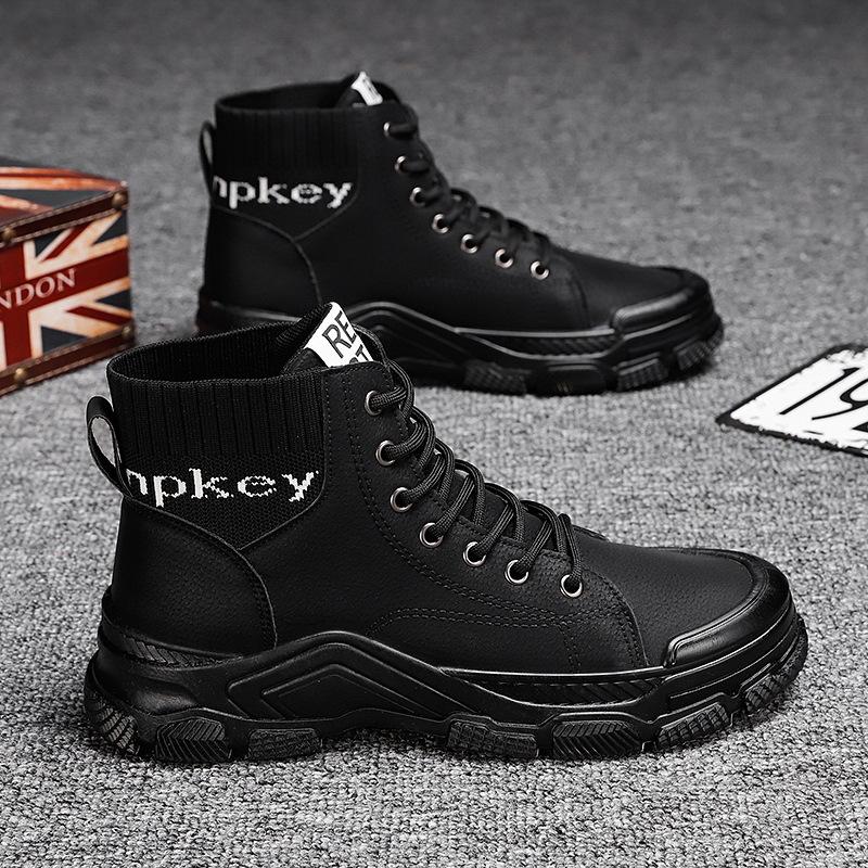 

Рабочая обувь мужская искусственная кожа повседневная обувь с высоким берцем на платформе ботильоны мужские 2024 осень зима модные нескользящие ботинки Botines 39 чёрный