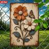 1pc 2D Flat Metal Wall Art Sign, Rustic Floral Butterfly Metal Plaque, Durable Windproof Decor with Rounded Corners