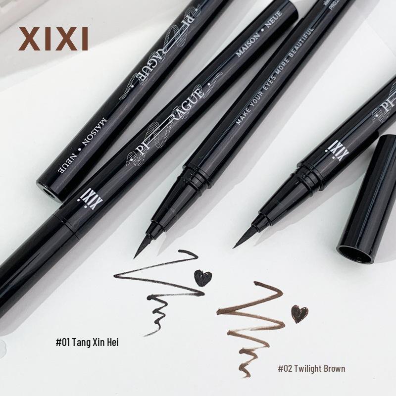 xixi Straight Thick Eyeliner Pen - Non-smudging, Sponge Tip, Cool Black for Students