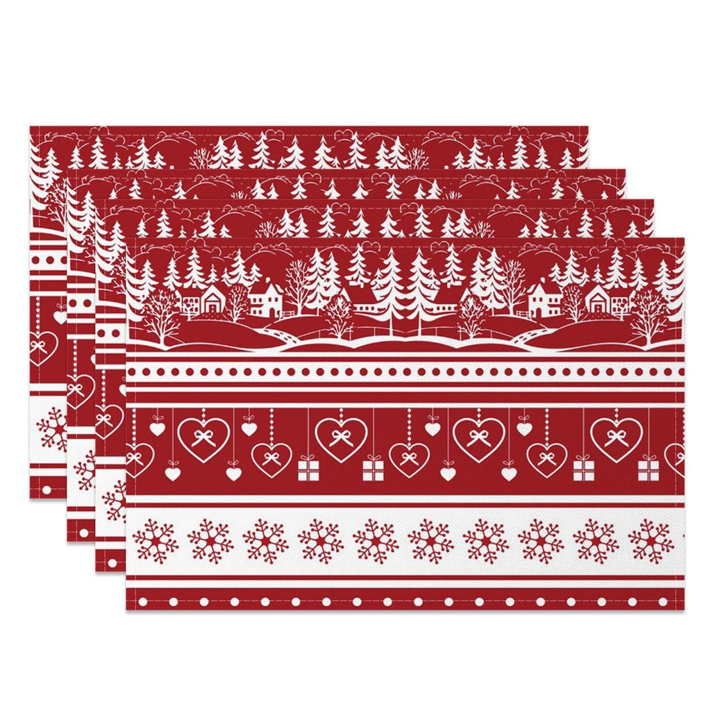 Christmas Placemats Dining Table Festive Holiday Decoration Snowflakes Tree Designs Dining Mats for Xmas Party Family Dinner