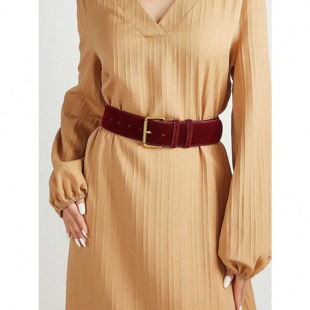 Square Buckle Head Wide Belt Fashionable Versatile Belt Women's Retro Belt