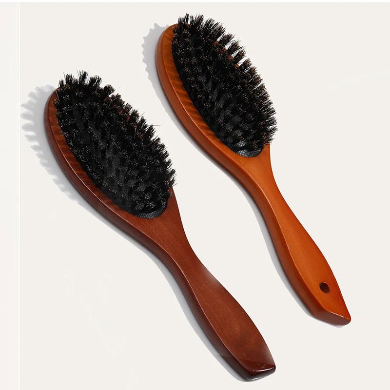 Wood Handle Hair Brush Boar Bristle Beard Comb Anti-static Hair Scalp Paddle Brush Beech Hair Brushes Combs Hairs Styling Tool