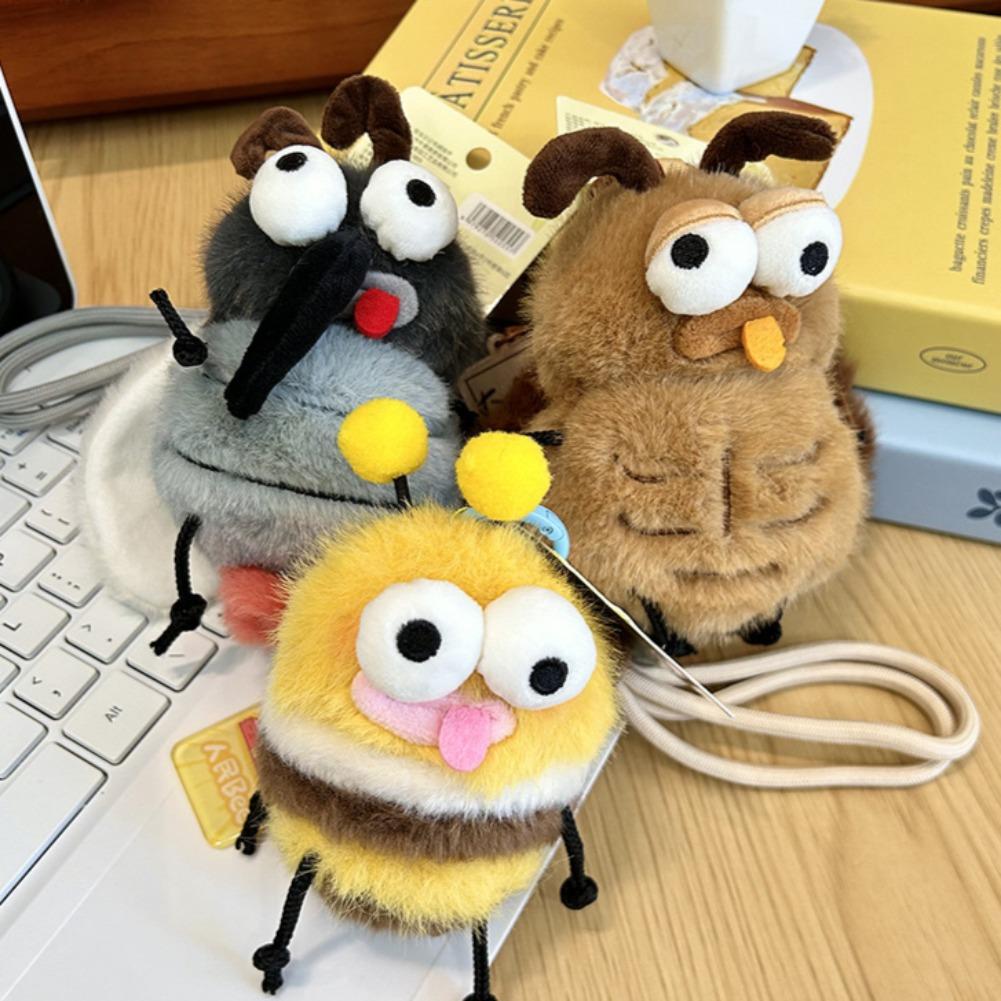 Funny Ugly Insect Plush Keychain Cute Mosquito Cockroach Bee Stuffed Doll Bag Pendant Charm Plushie Toy Gift For Friend