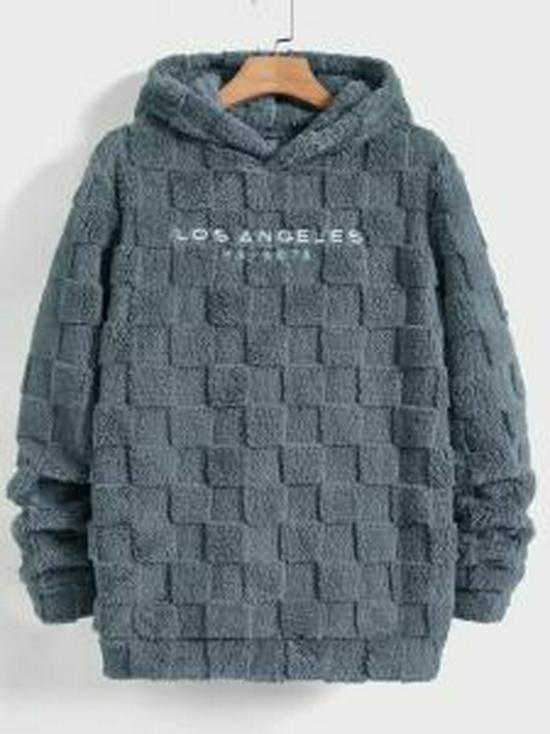 Men's Embroidered Hooded Lambswool Pullover Sweatshirt