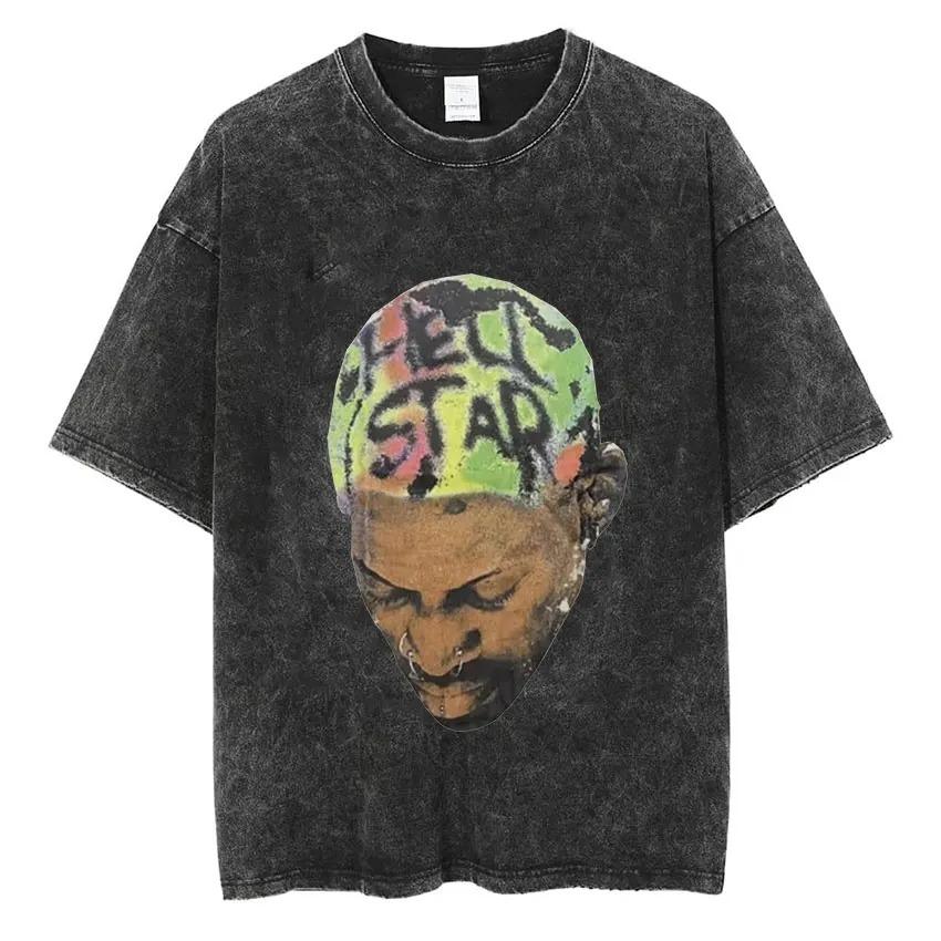 Dennis Rodman Basketbalové Grafické Tričko Pánské Vintage Prané Krátký Rukáv Trička Pánské Pánské Hip Hop Oversized Tričko Streetwear The Worm Tričko