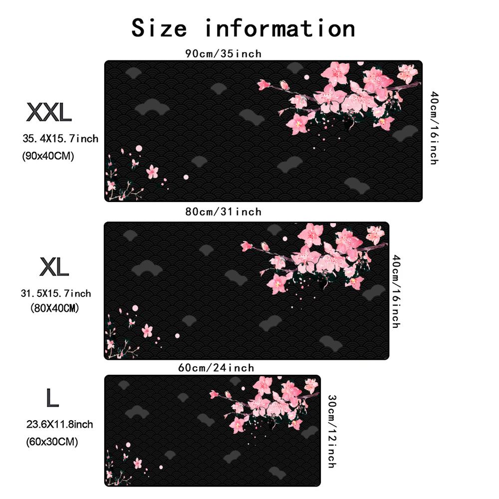 Pink cherry blossoms Mouse Pad Large Gaming Office Stitched Edges Non-Slip Rubber Base Extended Keyboard Mousepads Long Desk Mat