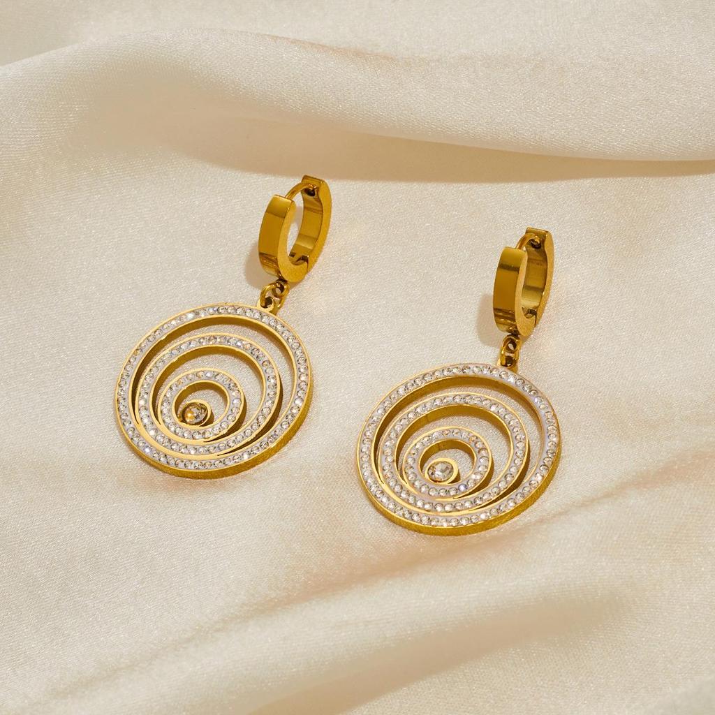 Luxury Gold-Plated Stainless Steel Jewelry Set with Diamond-Accented Necklace, Earrings, Bracelet, and Anklet