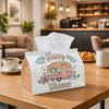 1pc Pastel Pink Retro Tissue Box Holder "Happy Glamping" Suitable for Living Room, Bathroom, Car & RV Storage - Washable Polyester Fabric Case with Re