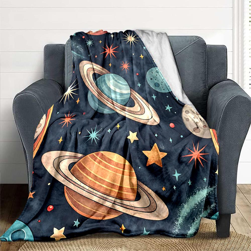 1pc Galaxy Planets Blanket, Lightweight Flannel Throw Blanket for Sofa, Bed, Travel, Camping, Living Room, Office, Couch086