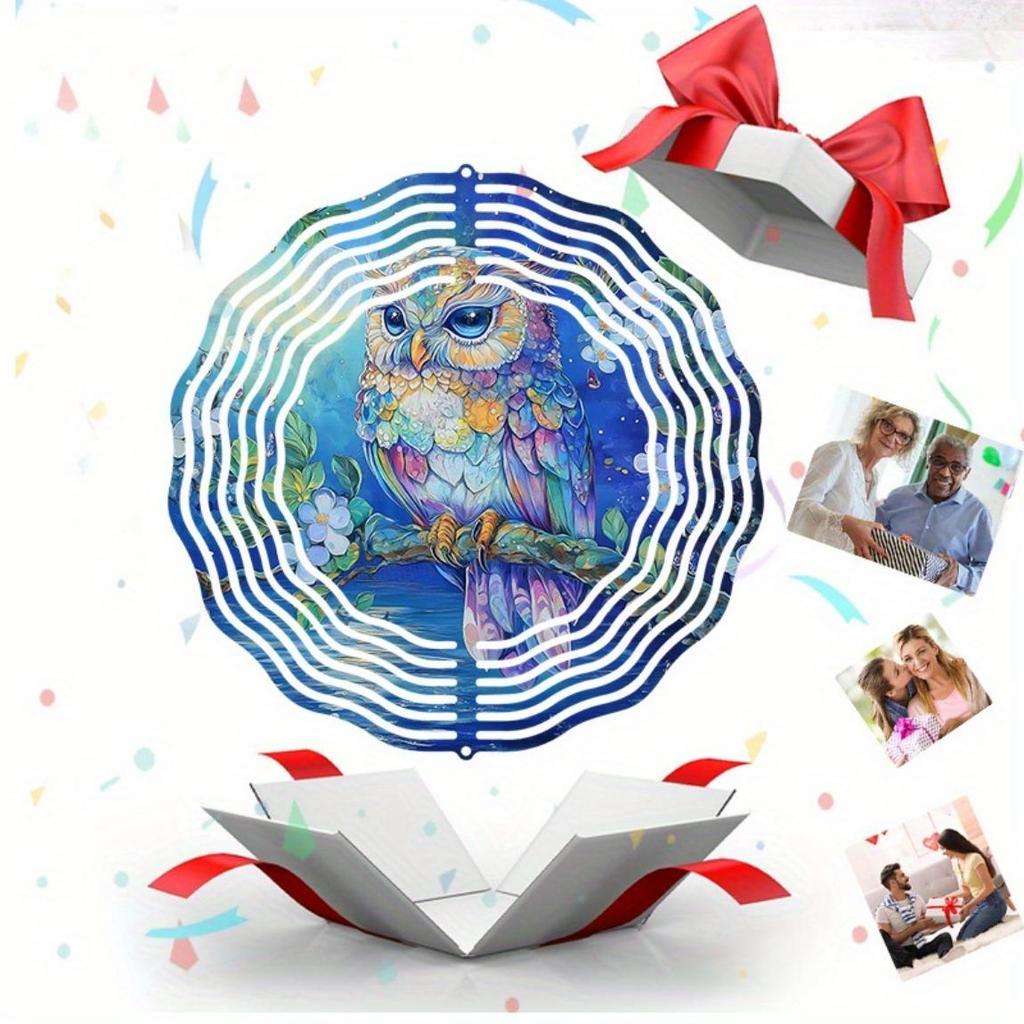 Owl Wind Spinner 2D Metal Garden Decor for Patio Yard Outdoor Hanging Ornament No Electricity Needed Easy Install Thanksgiving Christmas