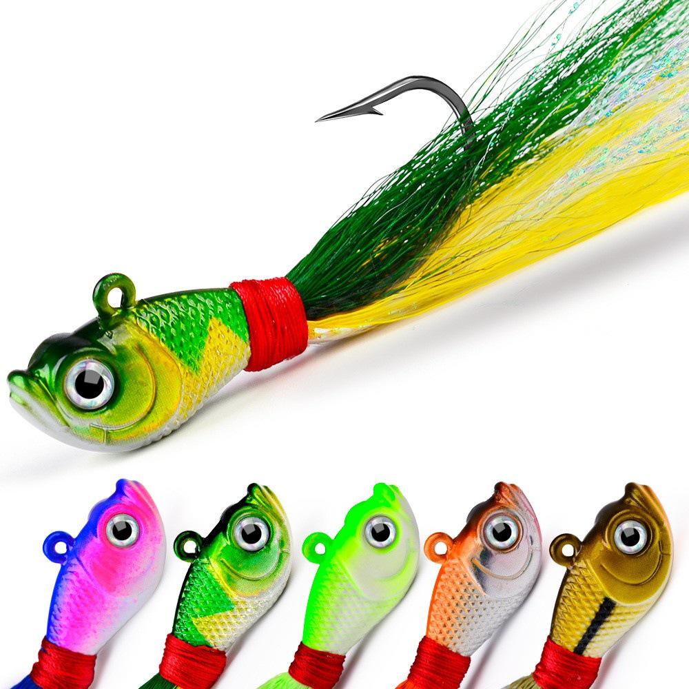 Small Lead Fish Lure: Long-Cast Sinking Metal Jig VIB with Feather and Up-Facing Hook.