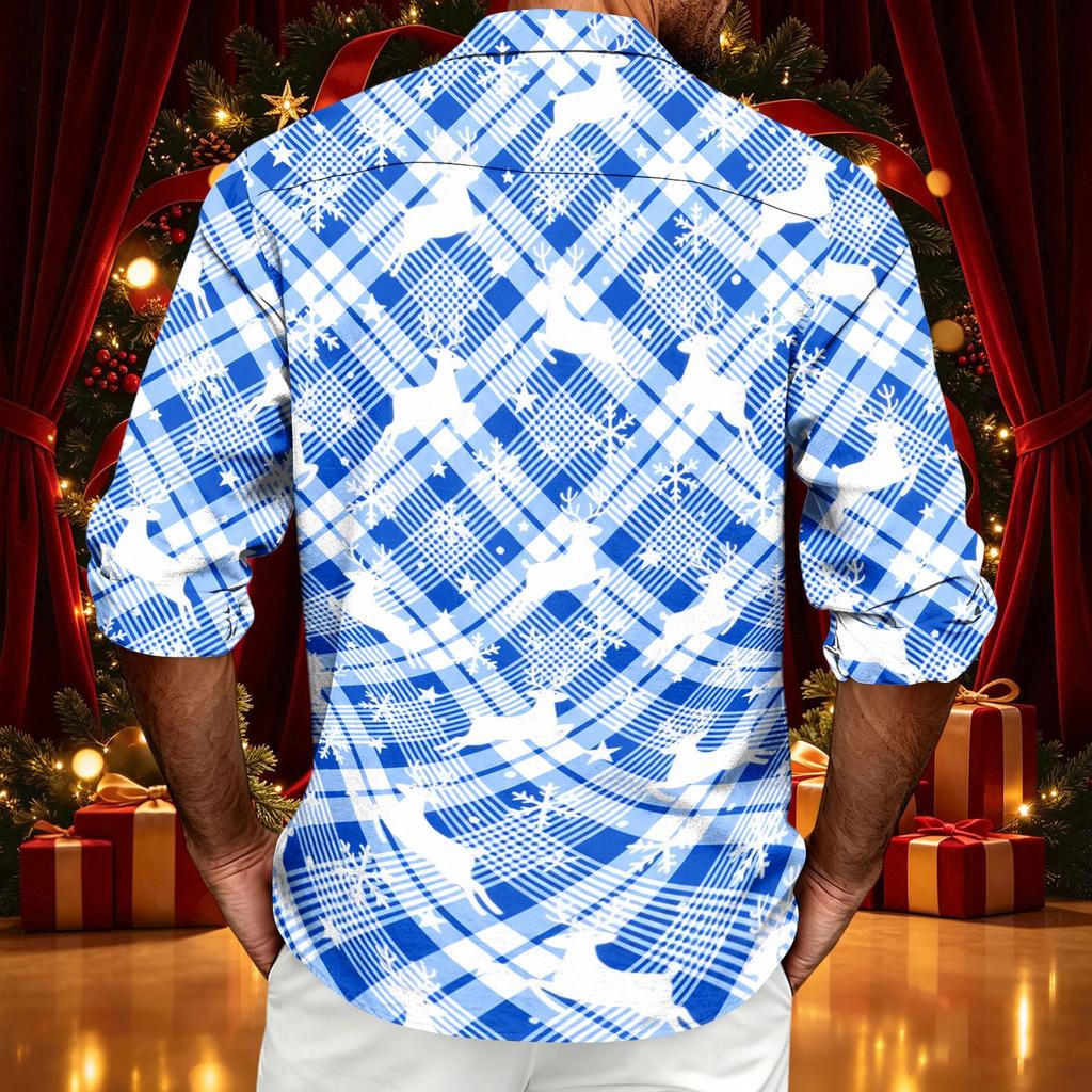 Men's Casual Long Sleeve Shirt with Christmas Print for Spring, Fall and Everyday Wear