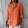 Spring and Summer New Fashionable Loose Fitting Women's V-neck Cotton Linen Button T-shirt Top for Women