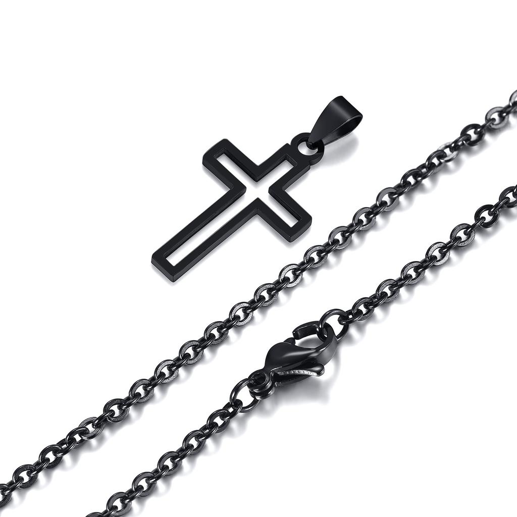 Casual Hollow Cross Necklaces for Men Boys,Waterproof Stainless Steel Cross Pendant Necklace,Religious Faith Prayer Zircon Gift