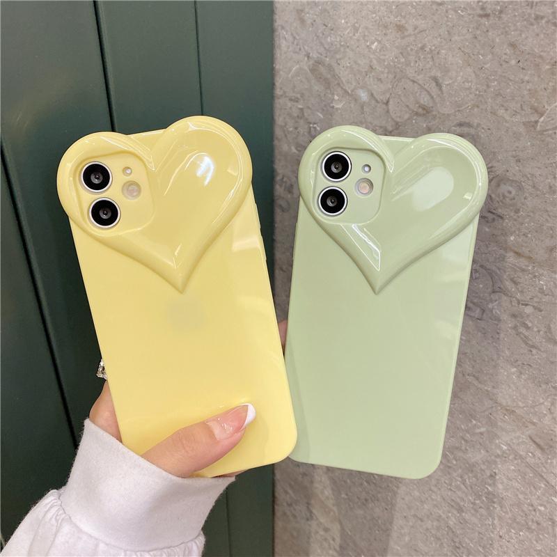 3d Love Heart Cute Phone Case For Iphone 14 11 12 13 Pro Max X Xr Xs 7 8 14 Plus Candy Color Solid Soft Silicone Tpu Back Cover