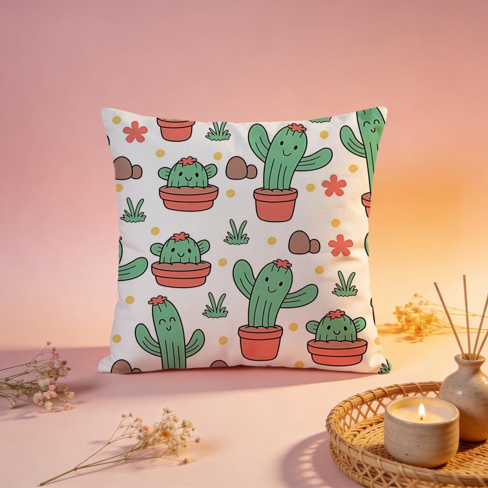 Cute Desert Cactus Print Cushion Cover Comfortable Durable Pillow Cover MultiScene for Home Office Car Sofa