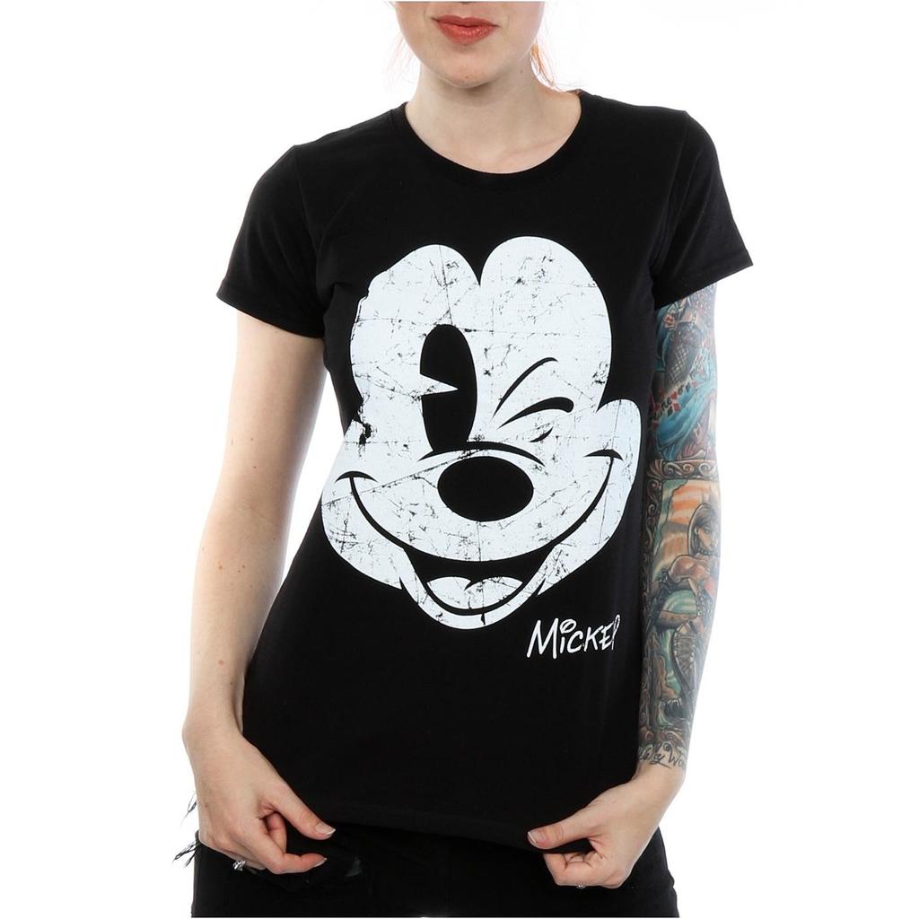 Disney Womens/Ladies Mickey Mouse Distressed Face Cotton T-Shirt