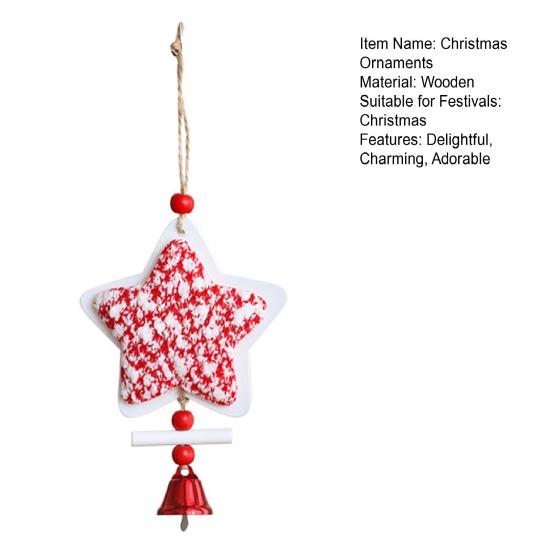 Christmas Wooden Ornaments Red White Heart Bell Star Shaped Hanging Ornament with Bells for Tree Mantel Stair Rail Holiday Decor