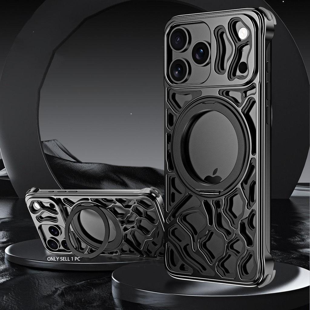 For IPhone 16 17 Pro Max 360° Rotating Stand, Gaming Cooling Magnetic Car Mount Borderless Cool Design Aluminum Shell.