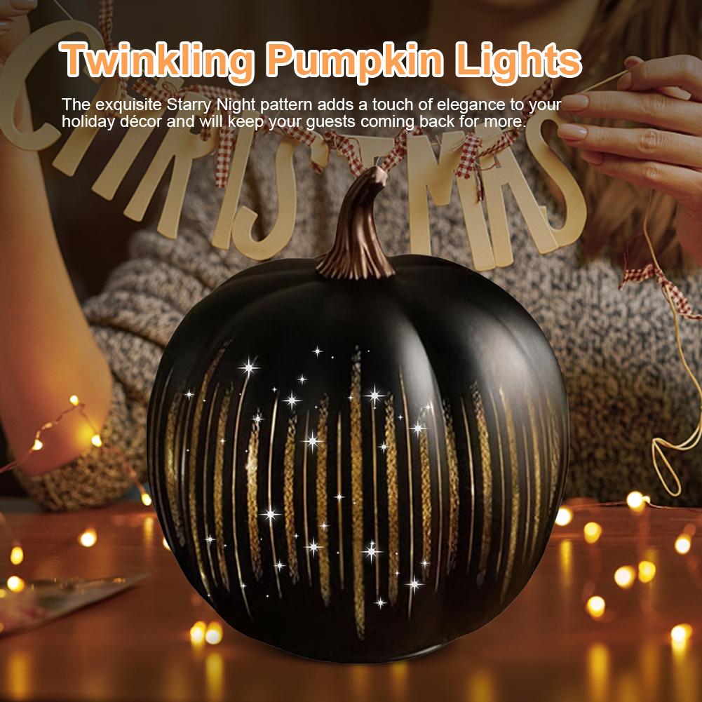Starry Night Pumpkins Twinkle LED Light Pumpkins Timer Lighted Sparkling Starry Night Glass Pumpkin for Bedroom Hallway